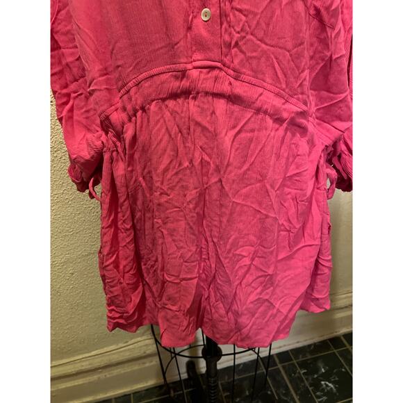 Elan Oversized 3/4 Sleeves Drawstring Tie Side Blouson Mini Dress Pink Size M - Picture 4 of 9